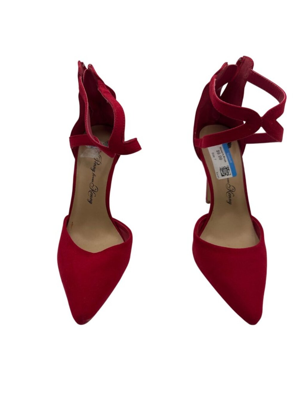 Penny Loves Kenny Size 7 Velvet Zip Back Dressy Party High Heels Red - Picture 3 of 12